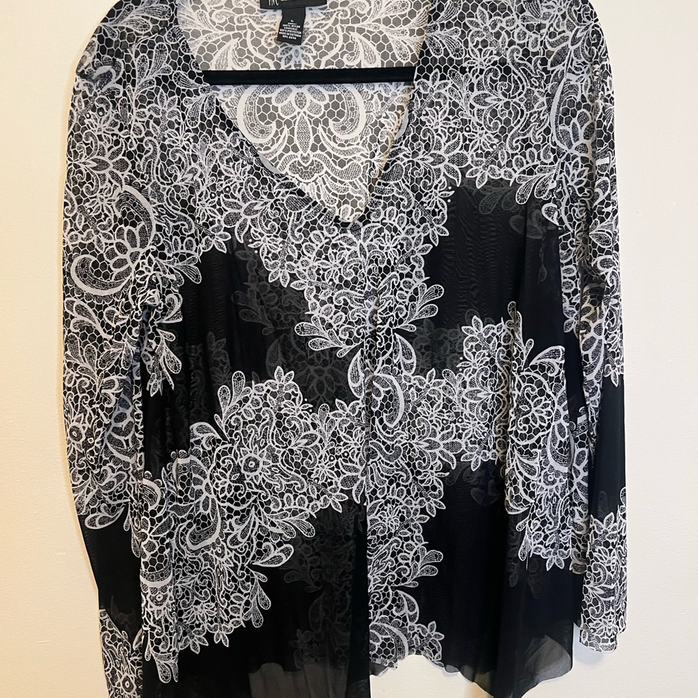 Sheer Black and White Lace Women's Top